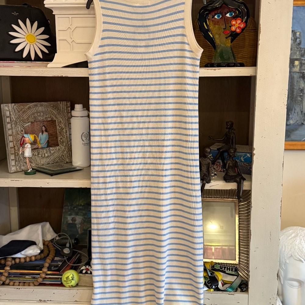 Brave + True Small S squad striped ribbed midi dress ecru blue nwt - Picture 7 of 7